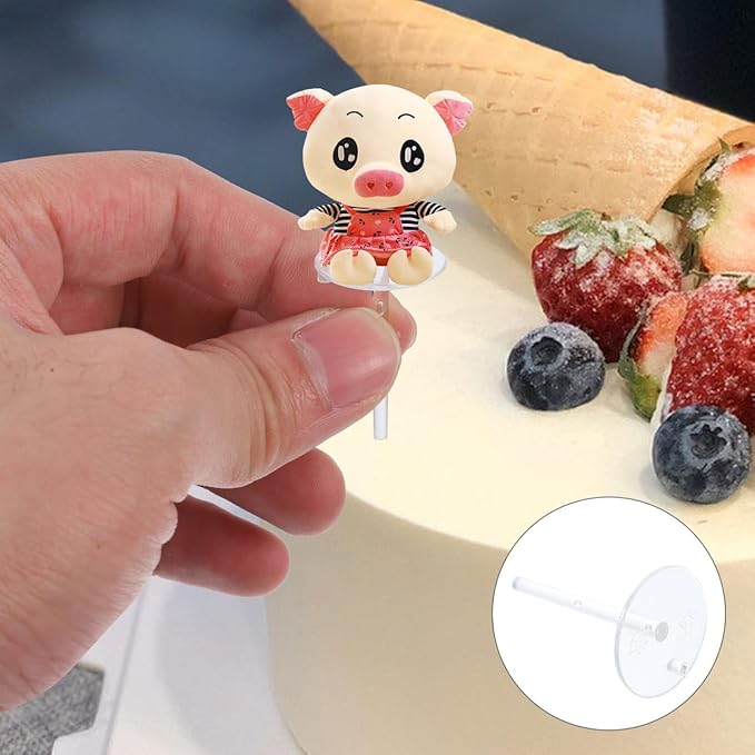 BESTOYARD 100Pcs Transparent Plastic Cake Nail Doll Decoration Holders with Glue for Baby Shower Birthday Anniversary DIY Baking Decorating Support Kit and Piping Tip Organizer Storage