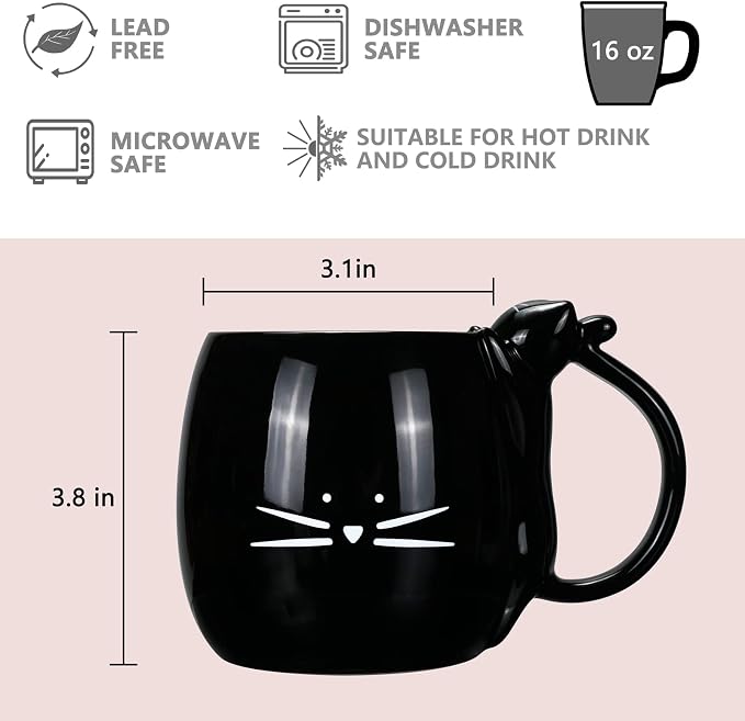 Koolkatkoo Black Cat Coffee Mug | Ceramic Tea Cup, Sculpted Cat Handle, Meow Design, Gifts for Cat Lovers, Women, Men - Image 2