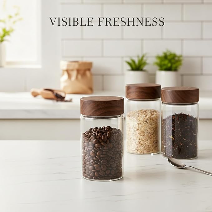 Clear Glass Storage Jar with Acacia Wood Lid - Kitchen Canister for Pantry Organization, Countertop Display, and Dry Food Storage - Image 3