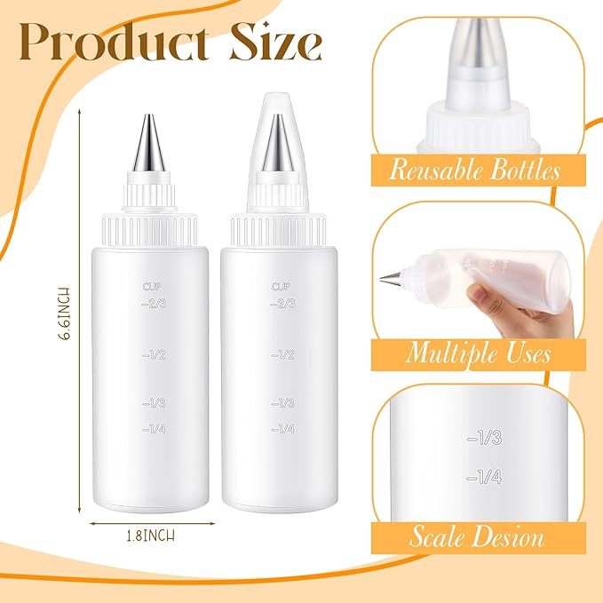 4 Pcs Plastic Squeeze Bottles for Cookie Icing Bottle Decorating Supplies Squeezing Applicator Writer for Food Coloring Frosting Pancake Arts(4 oz)