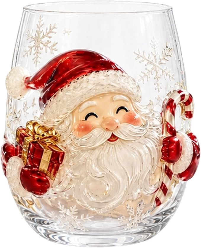 3D Christmas Glass Art Cup, Luxury Raised Holiday Glassware Collection | Cute Festive Stemless Wine Glasses,Artistic Holiday Table Ornaments,Perfect Christmas Home Decor Gifts for Various Beverages by Unknown