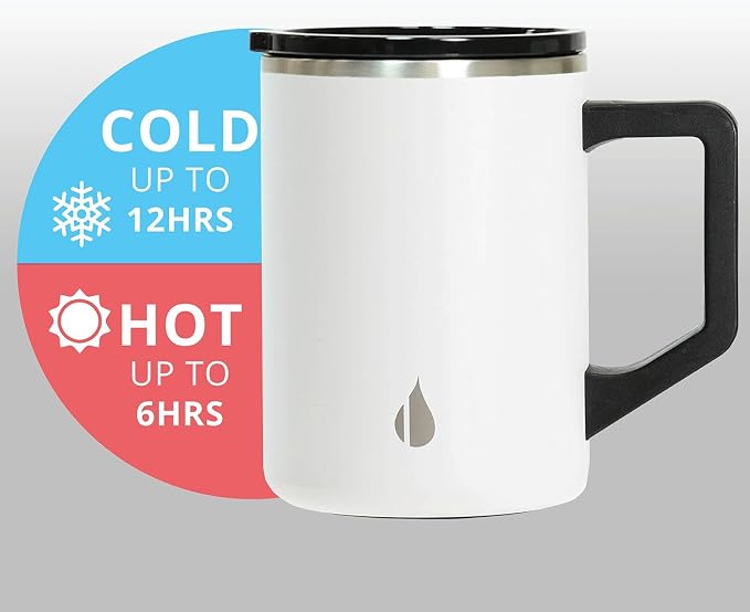 Elemental Insulated Coffee Mug - Triple-Wall Stainless Steel Summit Travel Cup for Hot and Cold Drinks - Thermal Coffee Mug with Lid and Handle for Camping, Office & Travel 16oz - White - Image 6