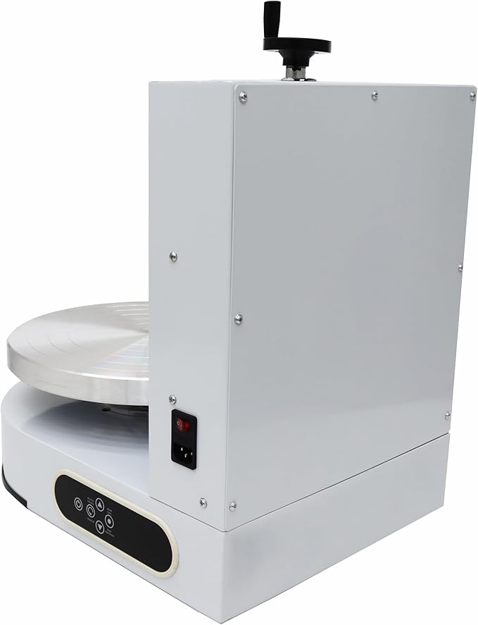 TECHTONGDA Cake Decorating Coating Machine Cream Spreading Automatic Frosting Turntable with Graduated Scraper 60-320RPM Rotating Speed for 4-12inch Cakes White