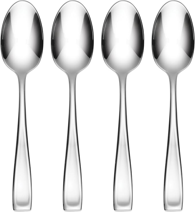 Oneida Moda Dinner Spoons Silverware Set for 4, Flatware | 18/10 stainless steel, mirror finish | dishwasher safe | great for soup or everyday dining, cutlery set by Oneida