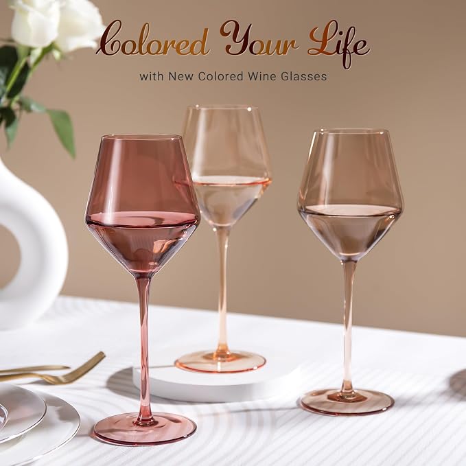 Colored Wine Glasses Set of 6 | 16OZ Colorful Wine Glass with Stem【HandBlown】Muted Wine Glasses Colored Set,Wine Gifts for Home Party - Image 4