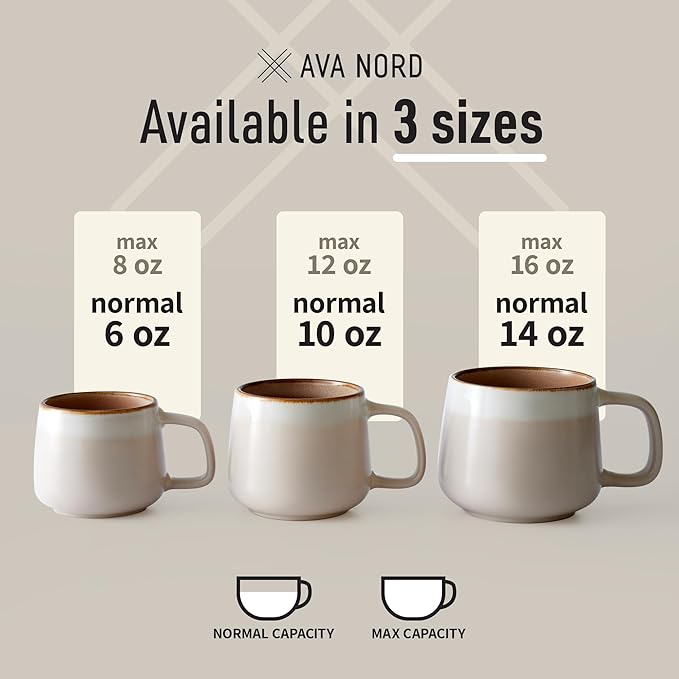 Ava Nord Large Stoneware Ceramic Coffee Mugs Set of 4-16 oz - Rose Sand | Lead-Free, Non-Toxic, Freezer - Microwave & Dishwasher Safe, Comfortable Handle, Aesthetic Nordic Design for Tea, Cappuccino - Image 5