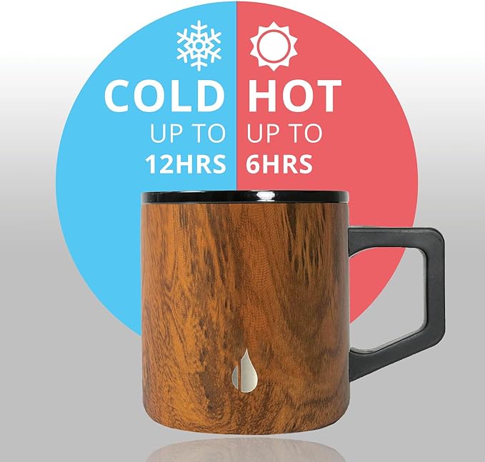 Elemental Insulated Coffee Mug - Triple-Wall Stainless Steel Summit Travel Cup for Hot and Cold Drinks - Thermal Coffee Mug with Lid and Handle for Camping, Office & Travel 12oz - Teakwood - Image 4