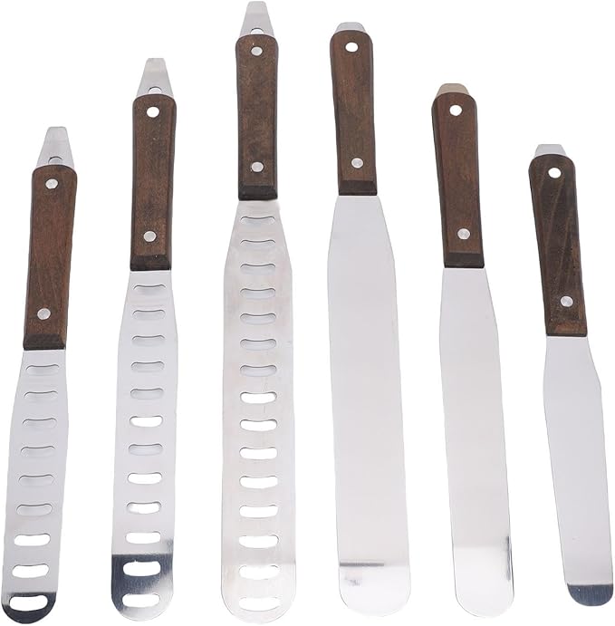 Gugxiom 6Pcs Straight Icing Spatula Set, Stainless Steel Cake Decorating Frosting Spatulas, with Wooden Handle