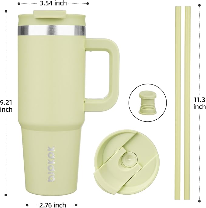 BJPKPK 30 oz Insulated Tumbler with Handle & Straw, Stainless Steel | Double Wall Vacuum Insulation, Leak Proof, BPA Free, Dishwasher Safe, Cupholder Friendly, Travel & Outdoor, Macaron Green - Image 3