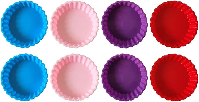 8 Pack Silicone Tart and Pie Molds, 4.2 Inches Round Baking Molds, Small Fluted Cake Pans Mini Quiche Tart Pans for Baking Pies, Tarts, Cakes, Small Dessert DIY (Random Color)