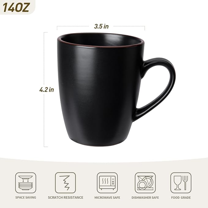famiware Venus Coffee Mugs for 6, 14 oz Mug Set, Dringking Cup with Handle for Coffee, Tea, Cocoa, Milk, Matte Black (Pack of 2) - Image 4