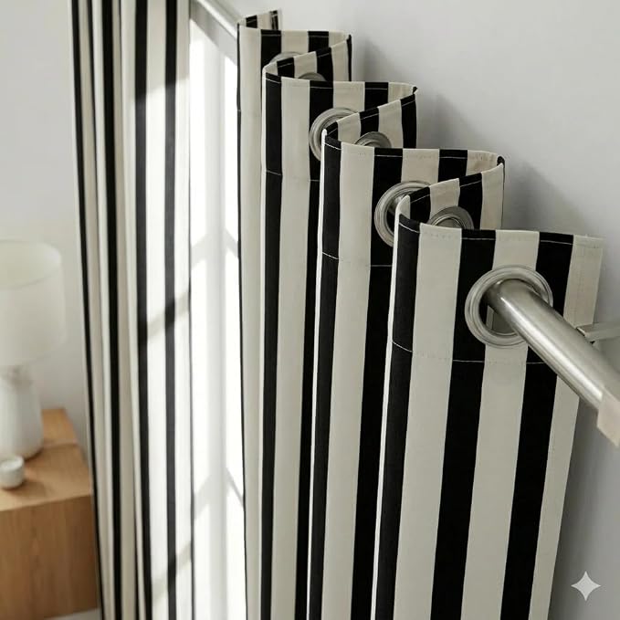 Urban Villa Cotton Grommet Curtains 50x84 (2 Panels) Black White Stripes - Image 7