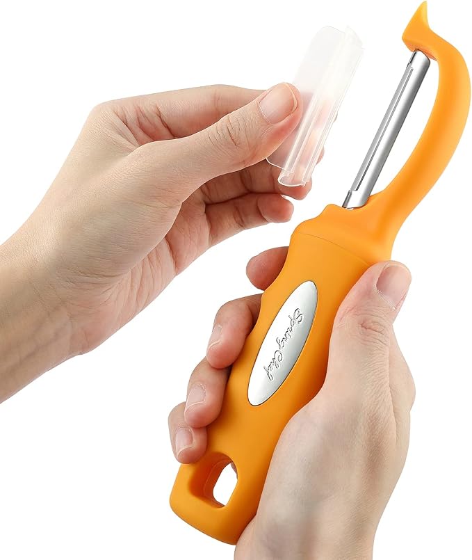 Spring Chef Swivel Potato Peeler for Kitchen w/ Soft Grip Handle, Mango | Premium Vegetable Peeler w/ Sharp Stainless Steel Blades, Multifunctional Food Peeler for Apple, Carrot, Cucumber, Fruit - Image 8