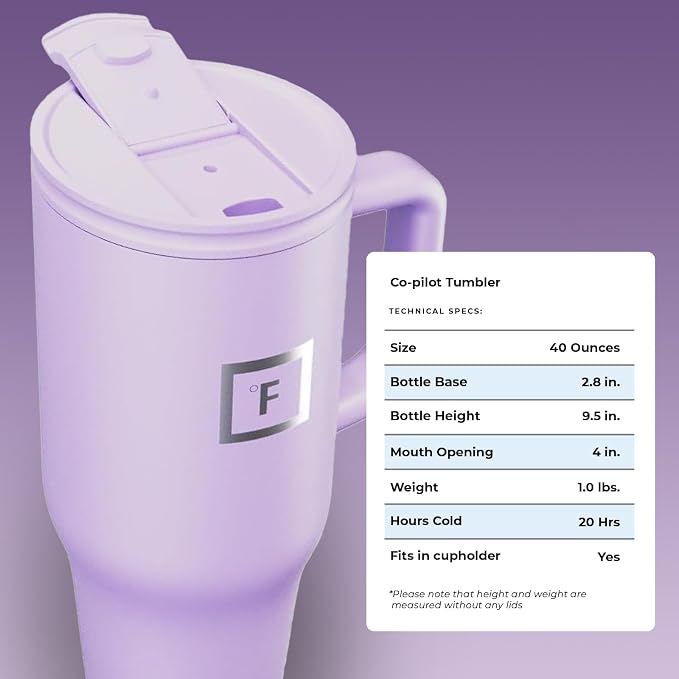 IRON °FLASK 40 oz Co-Pilot Insulated Travel Mug | Insulated Travel Mug with Straw & Flip Cap Lids - Cup Holder Fit, Leakproof, BPA Free (Lavender) - Image 8