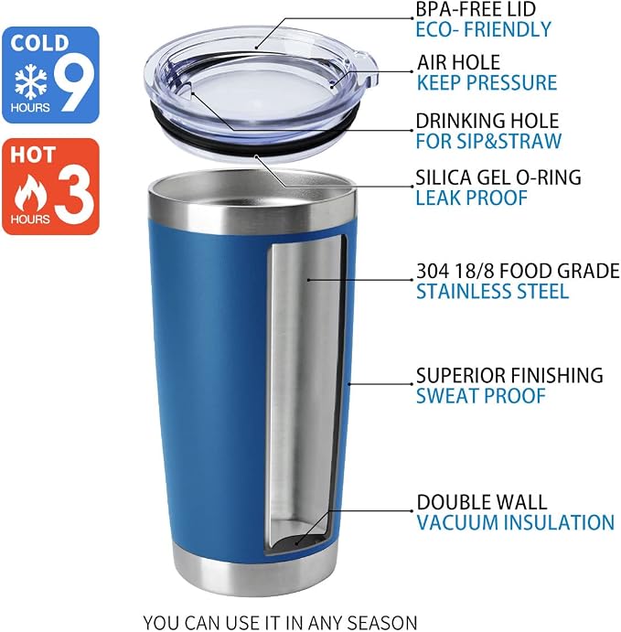 HASLE OUTFITTERS 20oz Tumblers Stainless Steel Mugs with Lid Double Wall Vacuum Insulated Coffee Cups for Cold & Hot Drinks (20oz-Dark Blue, 4 Pack) - Image 4