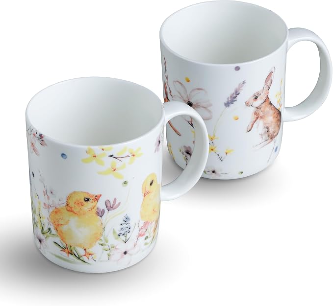 Maison d' Hermine Coffee Mug with Handles Tea Cups (12 Ounce, Pack of 2) | Fine Bone China Coffee Mugs for Hot Beverages Cappuccino Latte Home Restaurant Hotel Spring Summer -Easter Zest by MaisondHermine