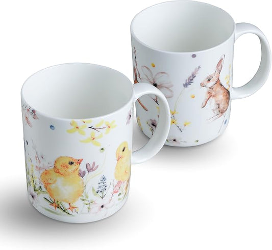 Maison d' Hermine Coffee Mug with Handles Tea Cups (12 Ounce, Pack of 2) | Fine Bone China Coffee Mugs for Hot Beverages Cappuccino Latte Home Restaurant Hotel Spring Summer -Easter Zest by MaisondHermine
