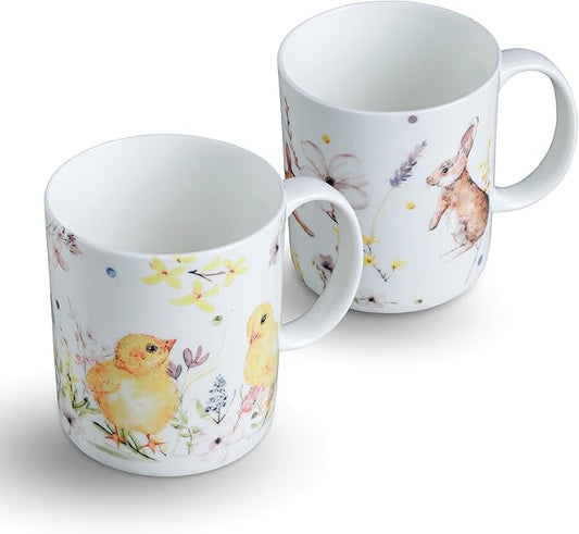 Maison d' Hermine Coffee Mug with Handles Tea Cups (15 Ounce, Pack of 2) | Fine Bone China Coffee Mugs for Hot Beverages Cappuccino Latte Home Restaurant Hotel Spring Summer -Easter Zest by MaisondHermine