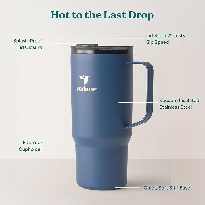 REDUCE 24 oz Hot1 Vacuum Insulated Mug for Hot Tea, Coffee and Other Hot Drinks - With Flo-Motion Lid and Handle, Single-Serve and Cupholder Friendly, Keeps Drinks Hot for up to 8 Hrs, Mineral Blue - Image 4