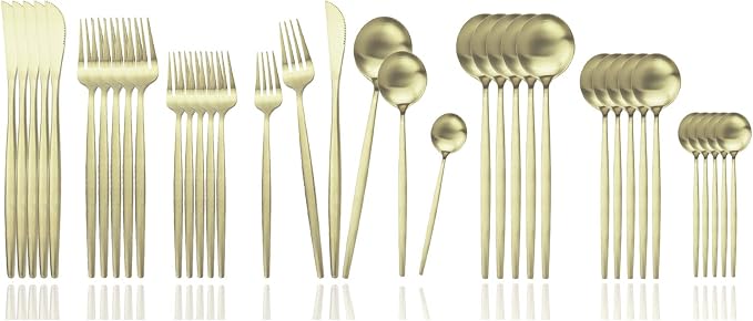 JASHII Silverware Set, 36 Piece Food Grade Stainless Steel Flatware Set Fork Spoon Knife Utensils for Daily Use and Party, Service for 6 Anti Rust, Safe in Dishwasher (Matte Champagne gold) by JASHII