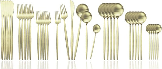 JASHII Silverware Set, 36 Piece Food Grade Stainless Steel Flatware Set Fork Spoon Knife Utensils for Daily Use and Party, Service for 6 Anti Rust, Safe in Dishwasher (Matte Champagne gold) by JASHII