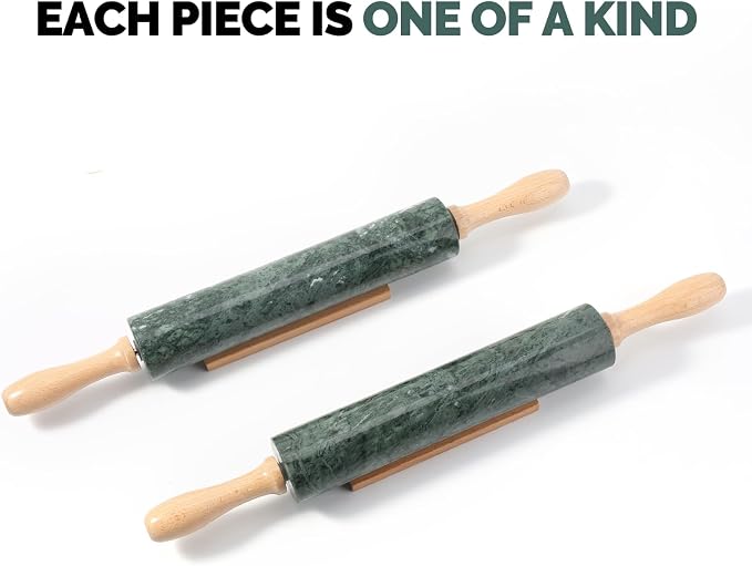 Indian Natural Marble Rolling Pin, Non-Stick Polished Dough Roller, Pasta, Dumpling, Fondant, Pie Crust, Bread, Pizza Dough, Kitchen Baking Pastry Tools with Mat/Scraper(Indian Green) - Image 6