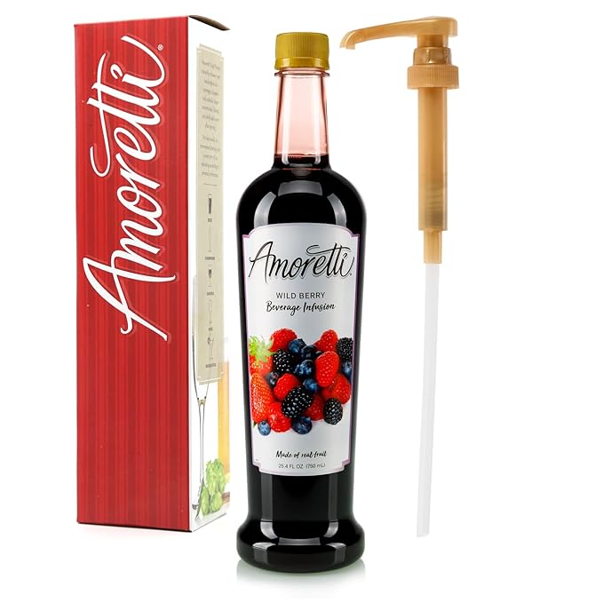 Amoretti - Wild Berry Infusion Drink Mix & Water Enhancer with Pump for Flavoring Cocktails, Waters, Tea, and other Beverages, 94 Servings Per Bottle (750 ml), Preservative Free