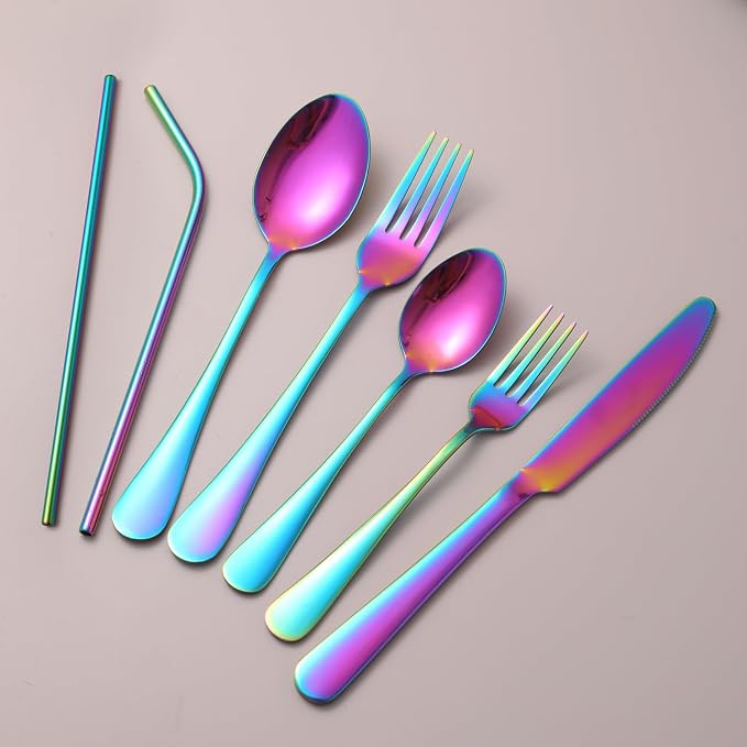 56 Pieces Mirror Rainbow Silverware Service for 8 Flatware Set Stainless Steel Utensils Cutlery Set Dishwasher Safe - Image 6