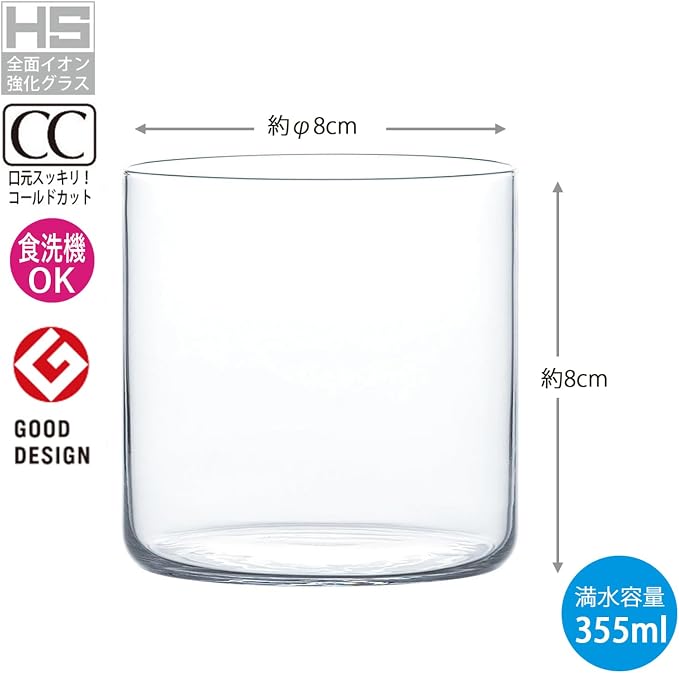 Toyo Sasaki Glass B-09127CS Whiskey Glass, Rock Glass, 12.8 fl oz (355 ml), Set of 6, Usuhari, On the Rock Glass, Shatter-Resistant, Cup, Made in Japan, Dishwasher Safe - Image 4