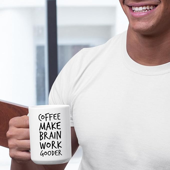 Veracco Coffee Make Brain Work Gooder Mug Funny Coffee Lover Gift Humorous Idea Family Friends Birthday Presents Sarcastic Office Berserk Tea Cup Caffeine Addict Brain Booster Gooder Vibes - Image 4