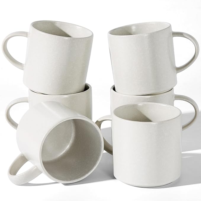 famiware Coffee Mugs Set of 6 Nebula 14oz Coffee Mugs, Ceramic Cup Set with Handle for Latte, Tea, Milk, Cappuccino, Cocoa, Matte Beige White by Famiware