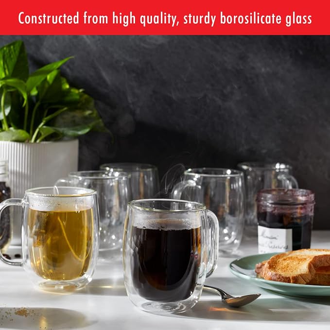 Zwilling Sorrento Plus 2-Pc Double Wall Insulated Glass Coffee Mug Set | Double-Wall Glass Keeps Drinks Hot or Cold Longer. Comfortable to hold. Mouth-blown Glass Mugs by Skilled Artisan - Image 3
