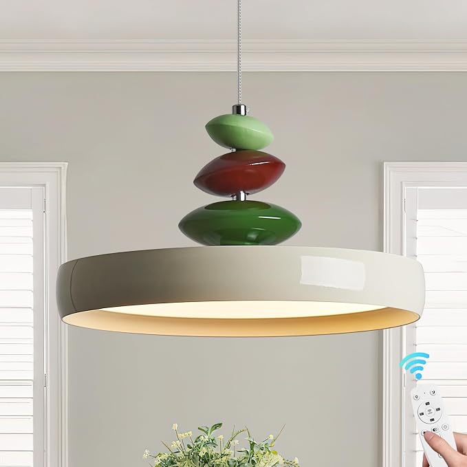 Modern Pendant Lights,White 12" LED Pendant Lighting Fixture with Remote Control Dimmable 3 Color Mode & Brightness, Adjustable Hanging Lamp for Kitchen Dining Room Bedroom Kitchen Island by Unknown