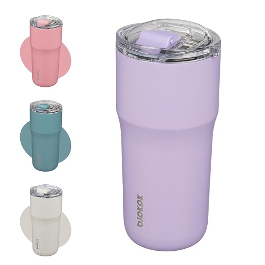 BJPKPK 20oz Spill Proof Coffee Tumbler, Insulated Stainless Steel Cup | Double Wall Vacuum, Leakproof Lid, Keeps Hot/Cold/Iced, BPA Free, Dishwasher Safe, Cupholder, Travel, Lavender by BJPKPK