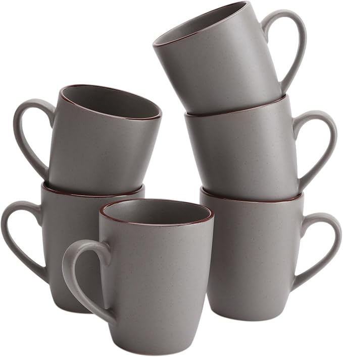 famiware Venus Coffee Mugs for 6, 14 oz Mug Set, Dringking Cup with Handle for Coffee, Tea, Cocoa, Milk, Dark Grey by Famiware