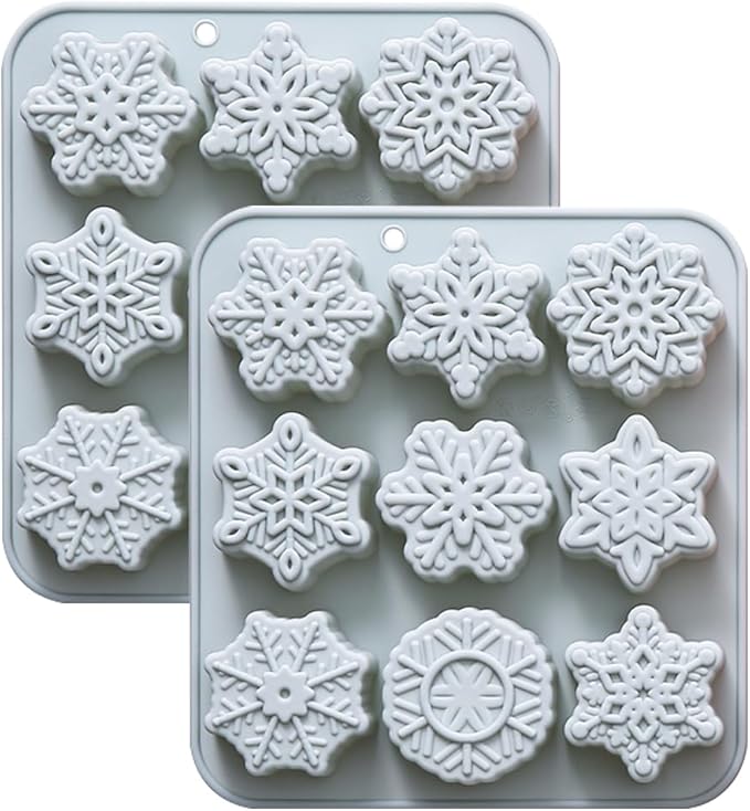18 Cavities Snowflake Shape Candy and Chocolate Dessert Silicone Molds,Unique and Cute, Non-Stick, Baking Molds for Making Birthday Cake, Cake Decoration, Jelly, Cupcake, Ice Cubes 2 Count