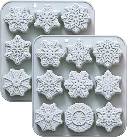 18 Cavities Snowflake Shape Candy and Chocolate Dessert Silicone Molds,Unique and Cute, Non-Stick, Baking Molds for Making Birthday Cake, Cake Decoration, Jelly, Cupcake, Ice Cubes 2 Count