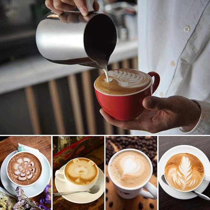 Milk Frother Handheld Coffee Art Set, Electric Coffee Frother with Milk Frother Pitcher, Powder Cocoa Shaker, Coffees Stencils, Coffees Spoons, Latte Art Pen