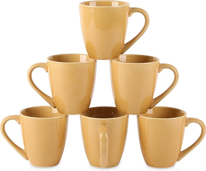vicrays Coffee Mug Set, 12 Ounce, Set of 6, Ceramic Mug for Men, Women, Unique Glazed Mugs with Handle for Coffee, Tea, Milk, Cocoa, Cereal(Yellow) by VicraysCeramic
