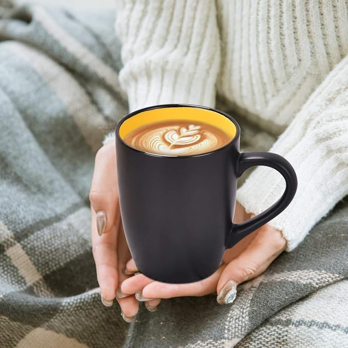 Lifecapido Set of 6 Modern Black Ceramic Coffee Mugs, 16 Ounce Capacity, Perfect for Home Use - Image 3