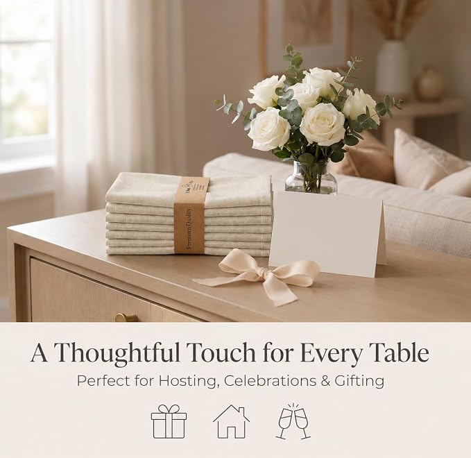 Urban Villa Cloth Napkins Cotton 20x20 (Set of 12) Beige/White - Image 4