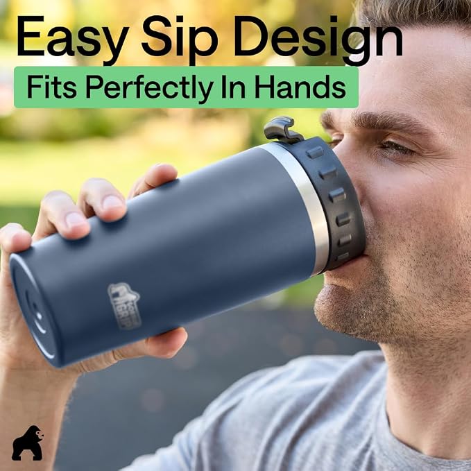 GORILLA GRIP 304 Stainless Steel Double Insulated Travel Coffee Mug, Leakproof Lid with Smooth Sip Top, Prevent Spills, Dent & Rust Resistant Reusable Tumbler Cup, Thermal Mugs for Drinks, 20oz, Navy - Image 8