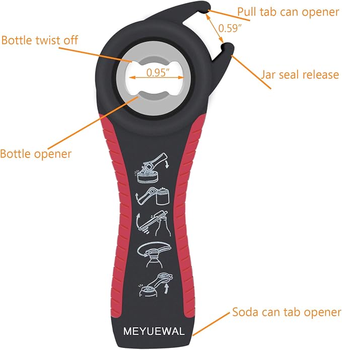 Jar Opener Bottle Opener for Weak Hands, 5 in 1 Multi Function Can Opener Bottle Opener Kit with Silicone Handle Easy to Use for Children, Elderly and Arthritis Sufferers (New red) - Image 5