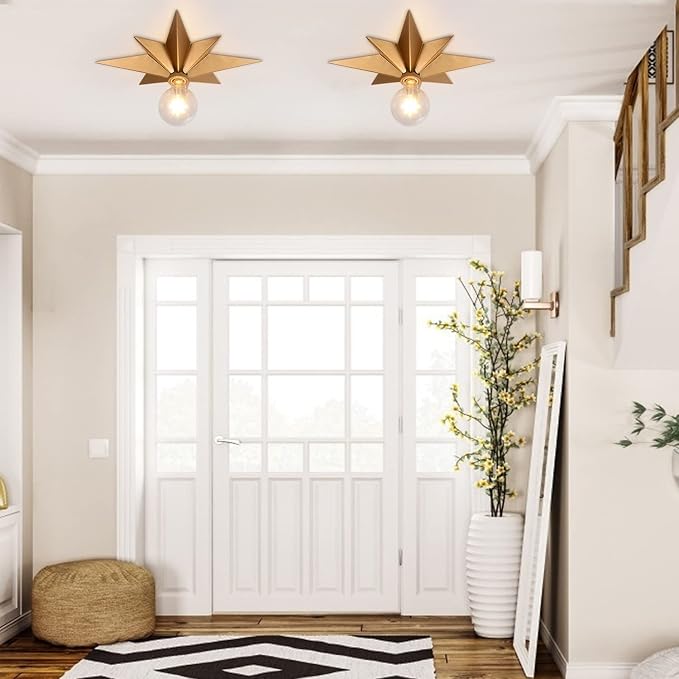16 inch Flush Mount Ceiling Light, Gold Star Light Fixture, Farmhouse Star Ceiling Light, Vintage Flush Lighting Ceiling for Hallway, Entryway, Study, Bedroom, Stair, Foyer, Kitchen, Bathroom - Metal - Image 9