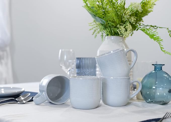 Elanze Designs Glossy Reactive Glaze Large 17 Fluid Ounce Everyday Kitchen Food Grade Ceramic Stoneware Coffee Mug Cup with Comfort Curved Handles, Set of 4, Pale Grey - Image 6