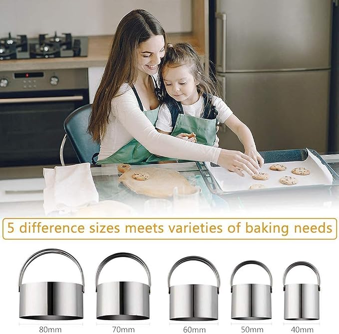 Stainless Steel Biscuit and Cookie Cutters with Handle - 5-Piece Set(1.75"~3.25"), for Professional Baking and Home Kitchen - Image 7