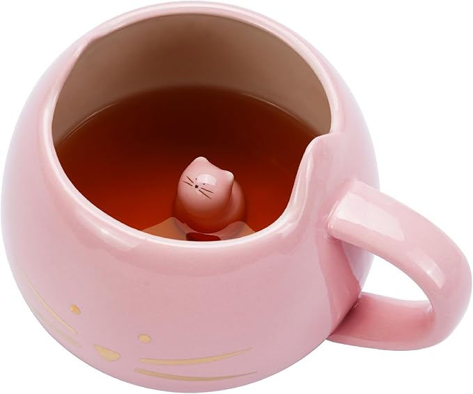 Koolkatkoo Cat Mug Cute Ceramic Coffee Mugs Hidden 3D Animal Inside Cup Novelty Tea Cup for Women Girl Gifts for Cat Lovers Holiday Mothers Day Christmas Birthday Gifts 12 oz Pink by Koolkatkoo