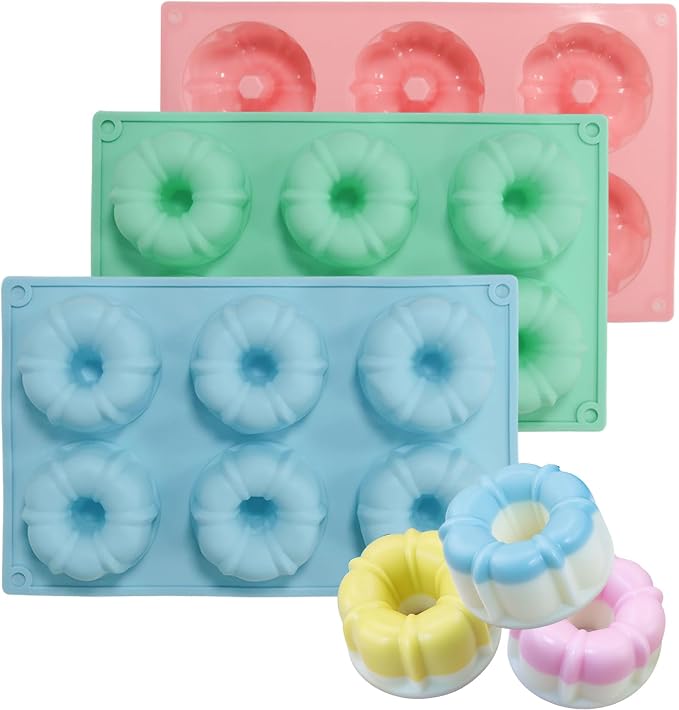 3 Pcs Mini Fluted Tube Cake Pan, 6-Cavity Silicone Non-Stick Small Cake Baking Mold for Cupcakes Cornbread Brownies Donuts Jello(Style1) by Unknown