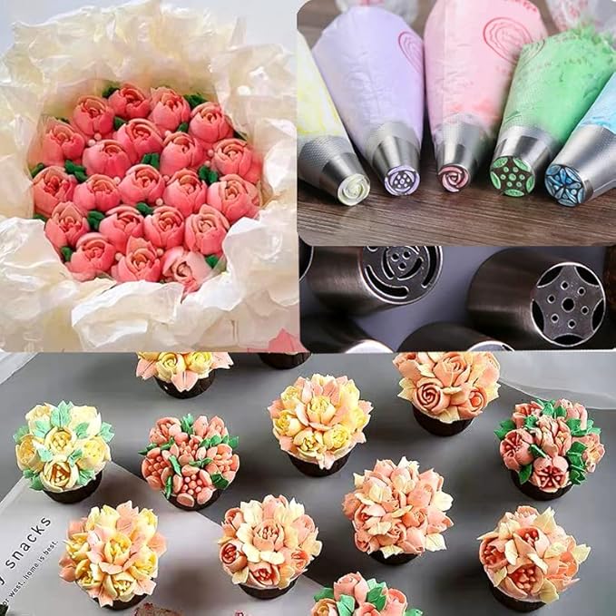 Russian Piping Tips Set with 7 Flower Icing Tips & 2 Leaf Pastry Tips Nozzles for Frosting Cookie Cupcake Cake Decorating