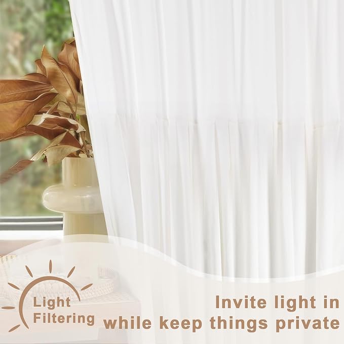 Likiyol Linen Valances for Windows Farmhouse Window Valances with Ruffle Rustic Country Light Filtering Kitchen Valance Curtains Rod Pocket Valance for Bathroom Cafe, White, 52" W X 18" L - Image 3